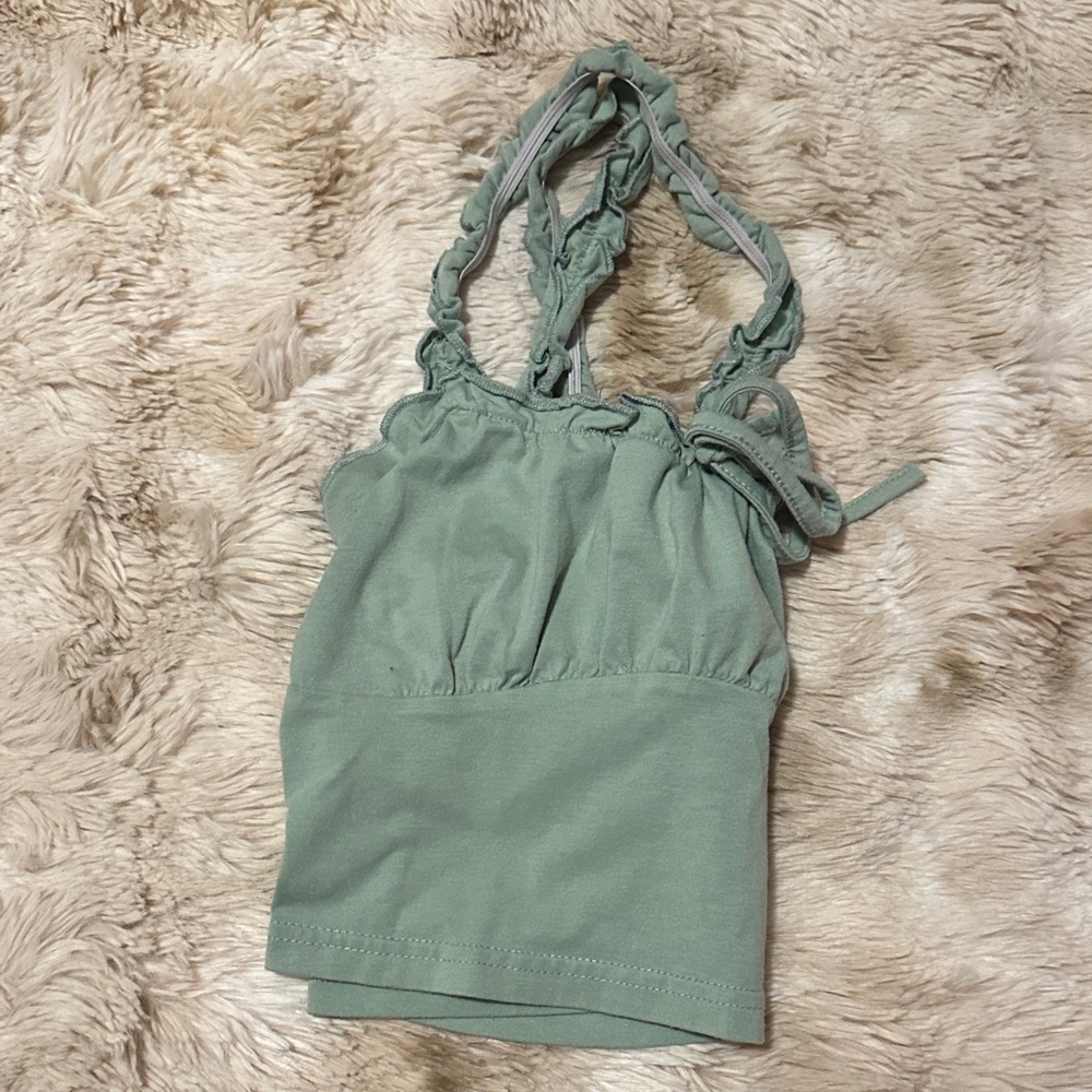 Green Ruched Strap Crop Top - Picture 3 of 3